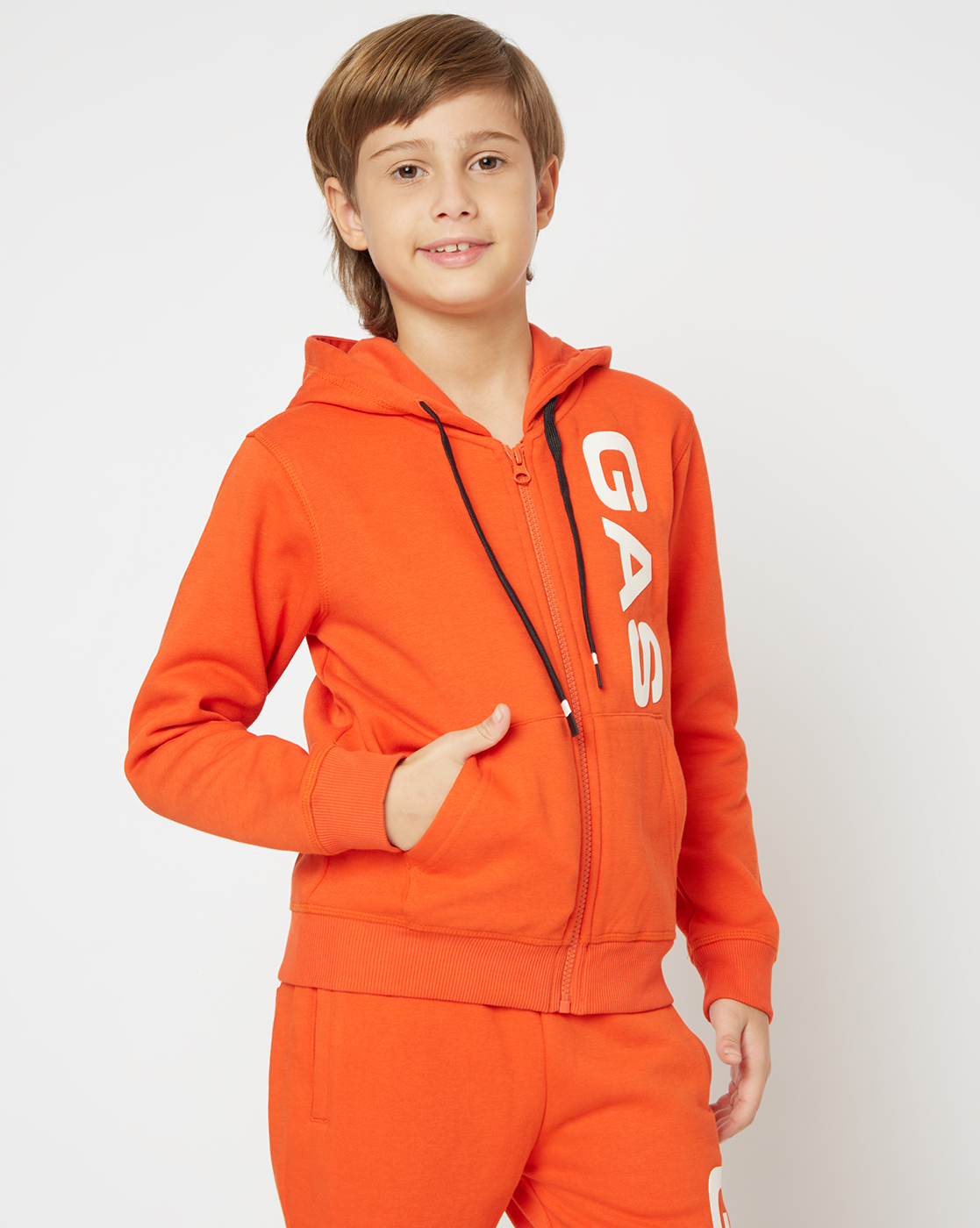 Gas Kids Boys Orange Printed Sweatshirt